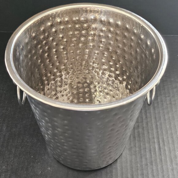 Trudeau Stainless Steel Hammered Design Ring Handles Ice Bucket - Picture 3 of 10